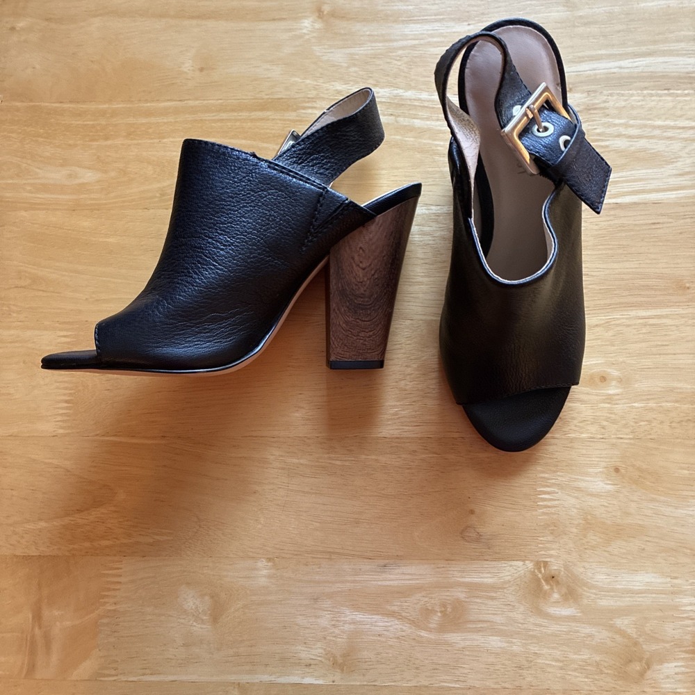 Nine West Orlando Leather Wedge Sandal 6 1/2 M Boho Classic Black